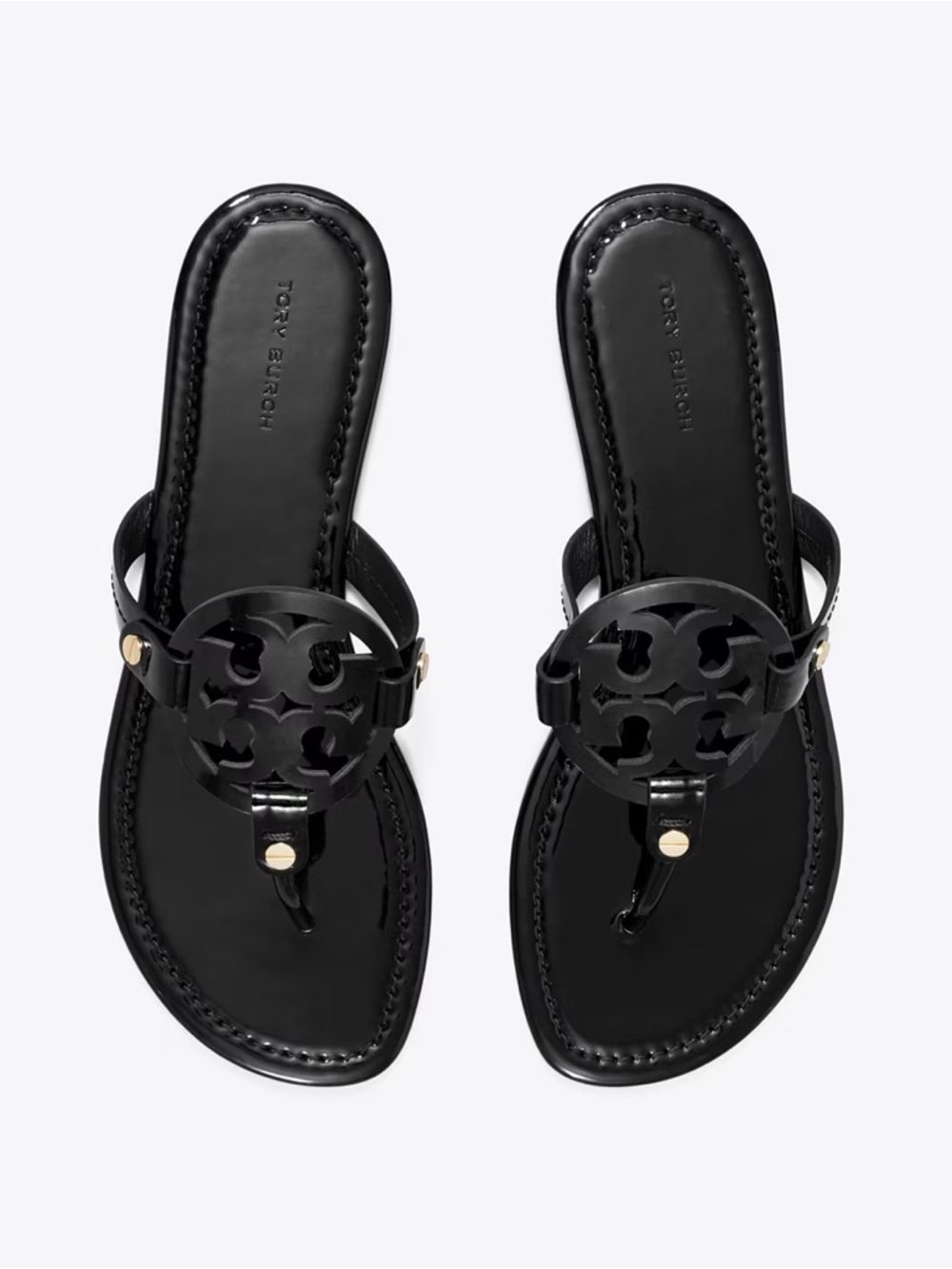 Tory Burch Black Miller Logo Thong Sandals with Gold Accents